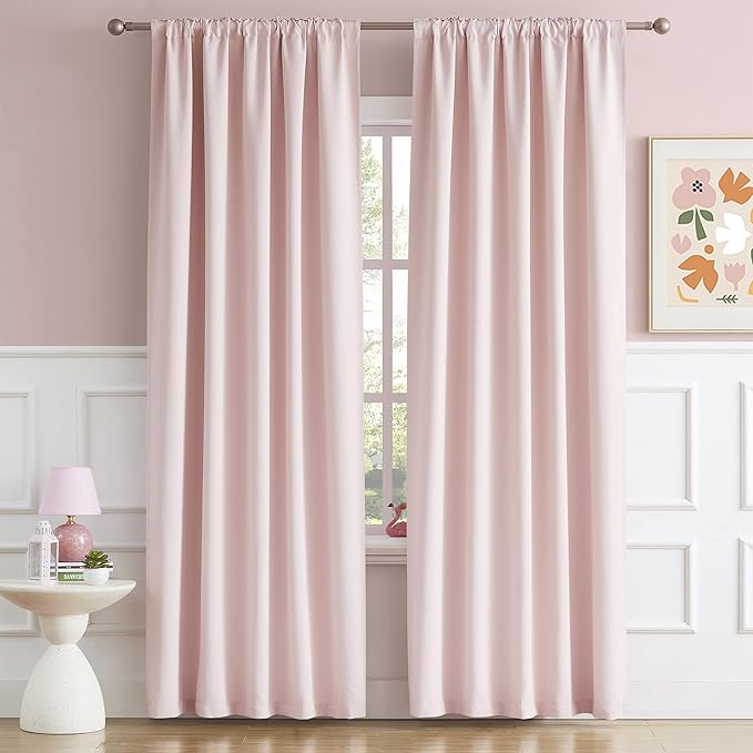 DUALIFE Baby Cute Pink Curtains Drapes 96 Inches Long - Image 2