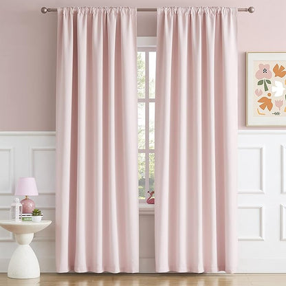 DUALIFE Baby Cute Pink Curtains Drapes 96 Inches Long - Image 2