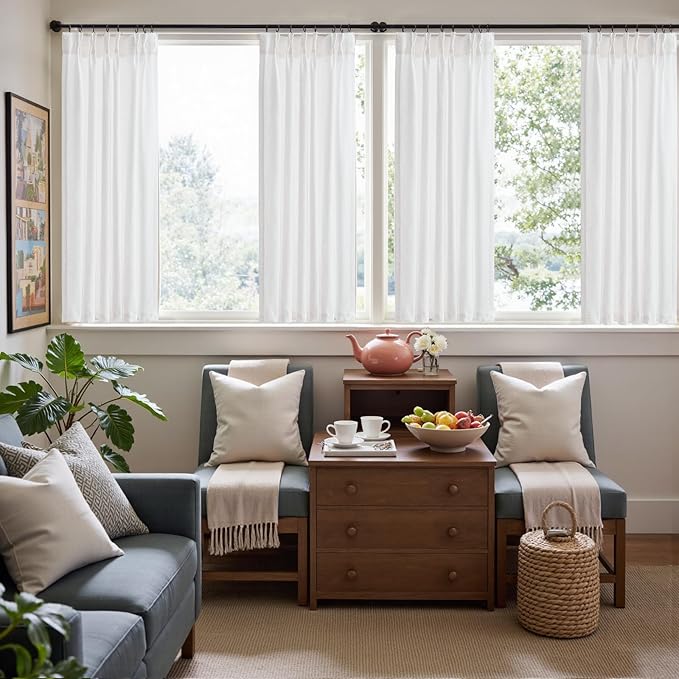 jinchan Pinch Pleated Linen Blend Curtains 54 Inch 2 Panels Light Filtering - Image 3