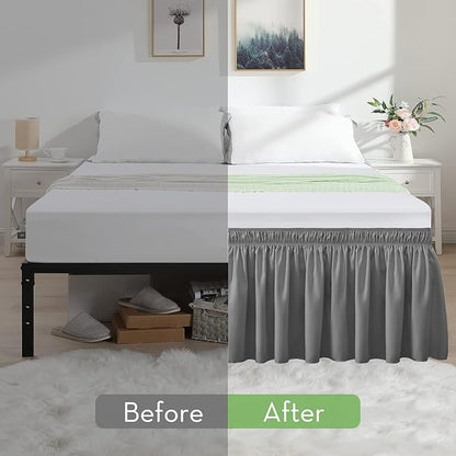 RIMELA Light Grey Bed Skirt Queen Size 21 Inch Drop, Elastic Bed Skirting - Image 3