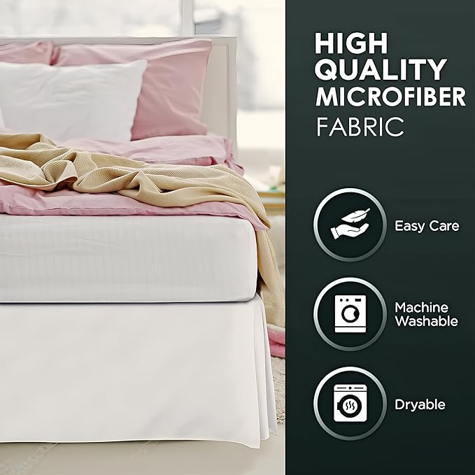 Pleated Bed Skirt King Size, Split Corners, Wrinkle-Resistant Microfiber - Image 6