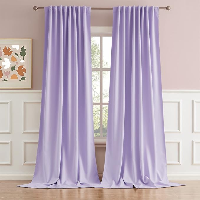 DUALIFE Lavender Curtains Room Darkening，Rod Pocket and Back Tab Thermal by DUALIFE
