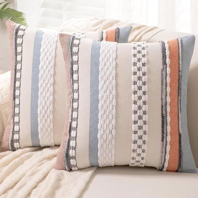 Boho Throw Pillow Covers 18x18 Set of 2 Farmhouse Decorative Cushion Case by Unknown