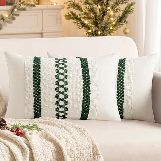 MIULEE Set of 2 Dark Green Boho Christmas Decorative Lumbar Pillow Covers 12x20 by MIULEE
