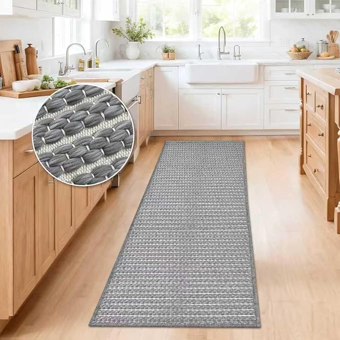 Grey Runners for Kitchen 24"x60" Non Slip Braided Long Bathroom Runner - Image 2