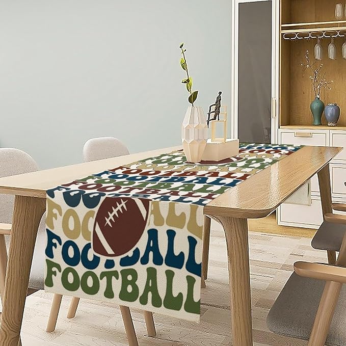 Retro Groovy Football Table Runner Sport Game Days Seasonal Table Runner Soccer - Image 2