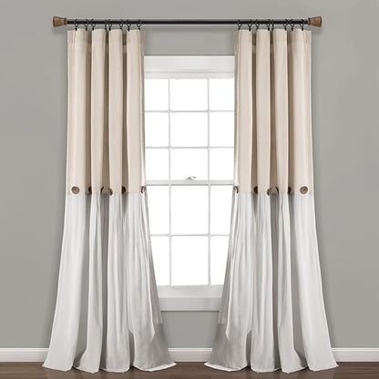 Lush Decor Linen Button Window Curtain Panel, Linen by LushDecor