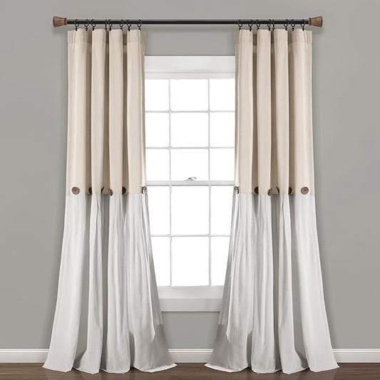 Lush Decor Linen Button Window Curtain Panel, Linen by LushDecor