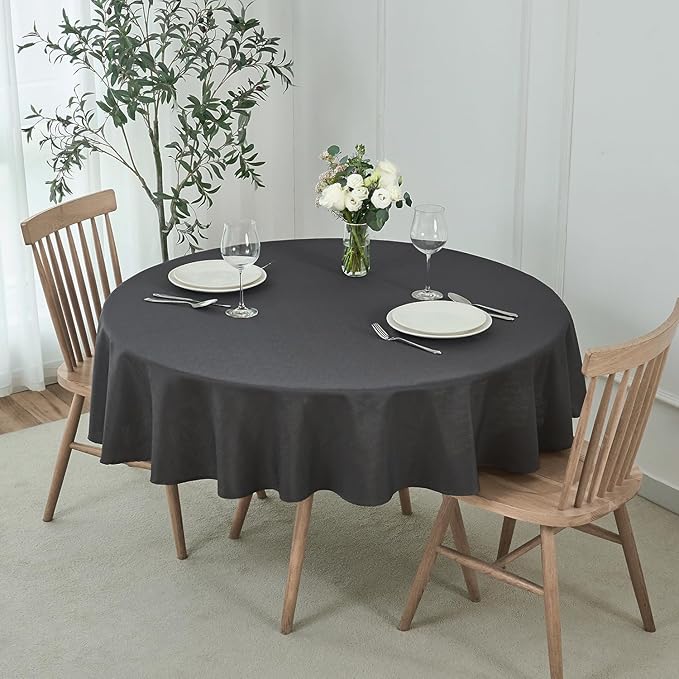maxmill Round Linen Looking Textured Tablecloth Spill-Proof Wrinkle Free Soft by maxmill