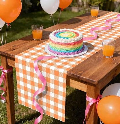 12 Pcs Orange and White Checkered Table Runner Plastic 14 x 108 Disposable - Image 7