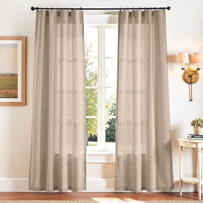 jinchan Taupe Linen Blend Curtains 90 inch Length 2 Panels by JINCHAN
