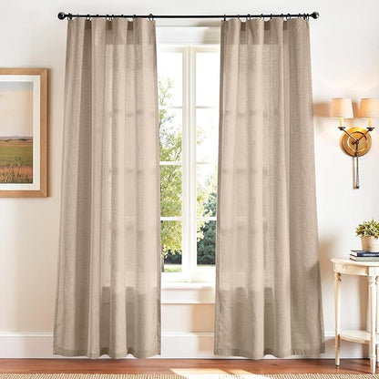 jinchan Taupe Linen Blend Curtains 90 inch Length 2 Panels by JINCHAN