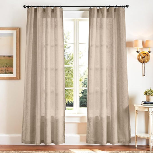 jinchan Taupe Linen Blend Curtains 90 inch Length 2 Panels by JINCHAN