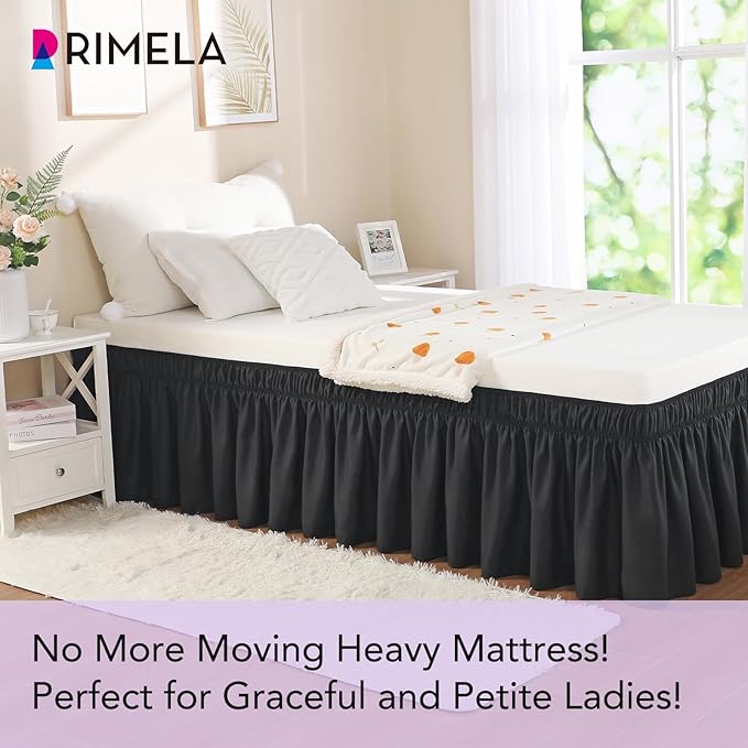 RIMELA Black Bed Skirt Twin Size 15 Inch Drop, Elastic Bed Skirting - Image 2