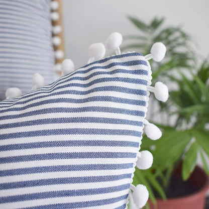 HOPLEE Decorative Pillow Covers 20x20 Farmhouse Stripe Pillows Covers Navy Blue - Image 4
