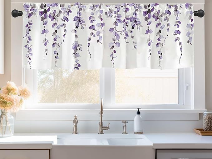 2 Pack Watercolor Purple Leaves Window Valance - Image 2