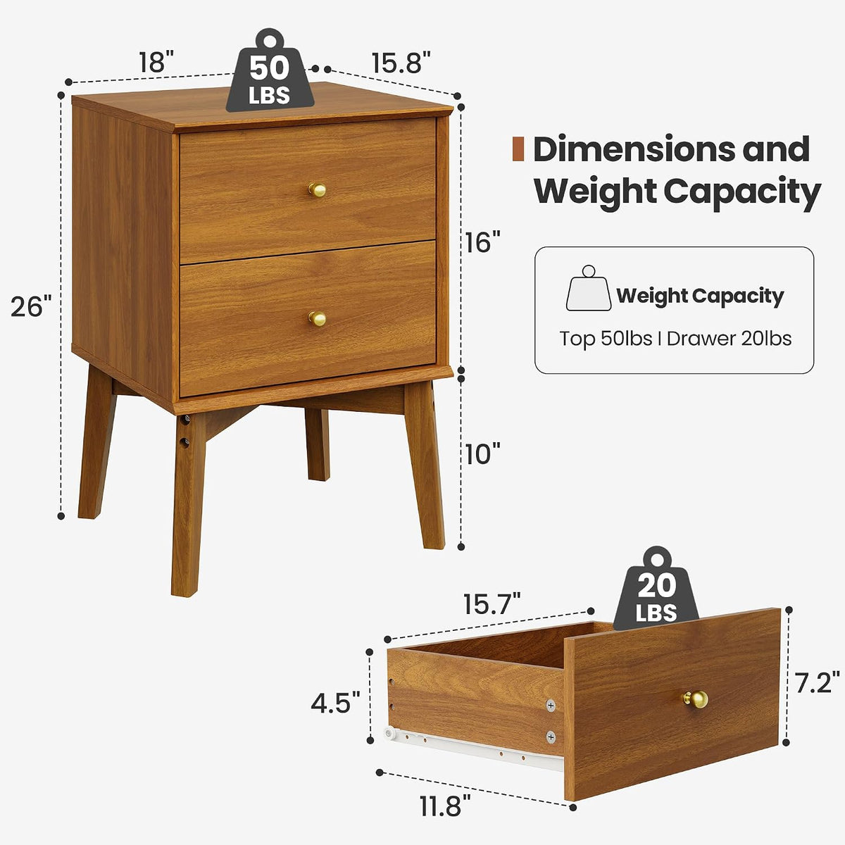 26" tall mid century modern nightstands set of shown in use