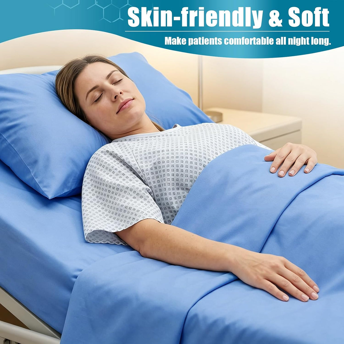 kkjiaf 3 piece light blue cotton hospital bed, side view