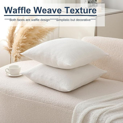 2 Pack Off White Waffle Throw Pillow Covers, 100% Cotton Farmhouse Decorative - Image 3