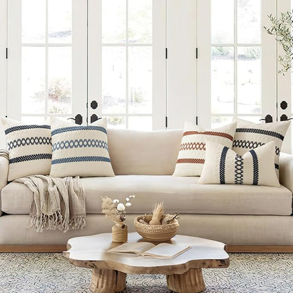 MIULEE Set of 2 Navy Blue Boho Decorative Pillow Covers 18x18 Inch Farmhouse - Image 3