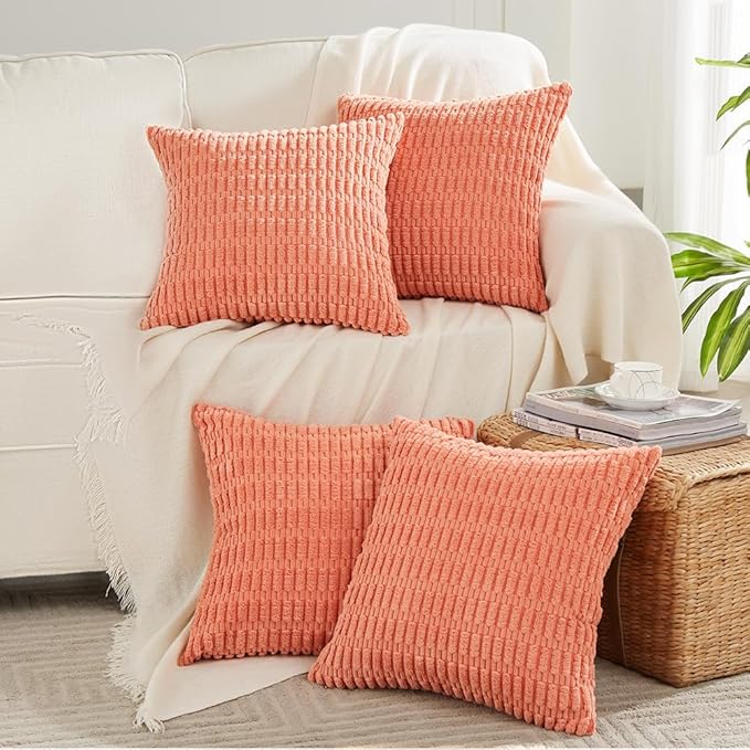 Fancy Homi 4 Packs Boho Coral Decorative Throw Pillow Covers 18x18 Inch by Fancy+Homi