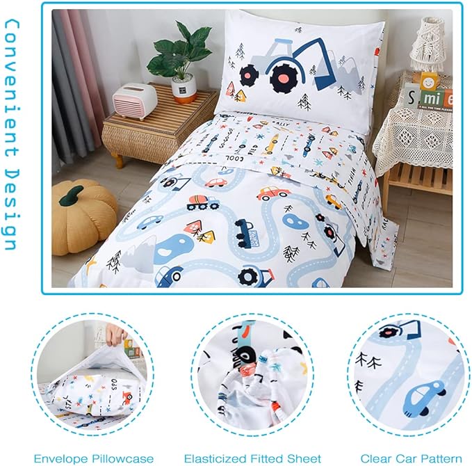 PERFEMET 5-Piece Kids Comforter Full Size Set Reversible Trucks Cars Bedding - Image 5