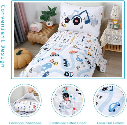 PERFEMET 5-Piece Kids Comforter Full Size Set Reversible Trucks Cars Bedding - Image 5