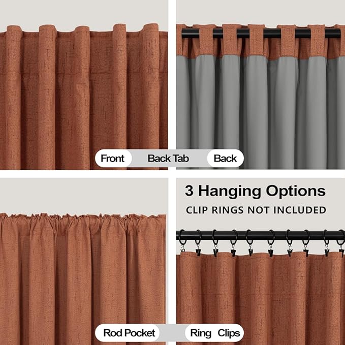 KOUFALL Bohemian Curtains for Living Room, Back Tab Terracotta Boho Farmhouse - Image 4