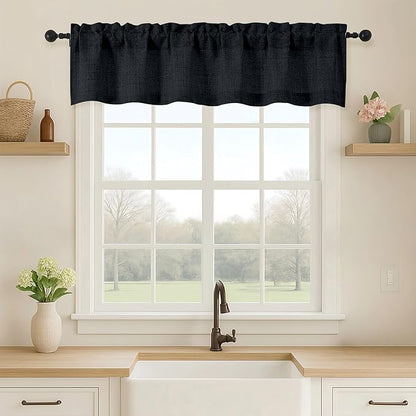 OVZME Black Valance for Windows, Light Filtering Faux Linen Textured Small by OVZME