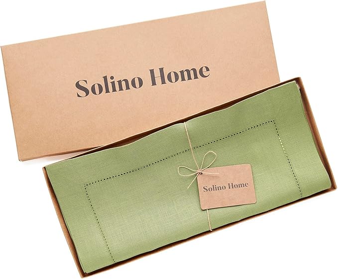 Solino Home Linen Moss Green Hemstitch Table Runner 36 Inches - Image 5