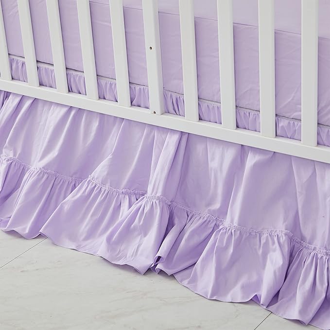 Brandream Crib Bed Skirt for Baby Girls Boys Purple Boho Bohemian Solid Cotton - Image 7
