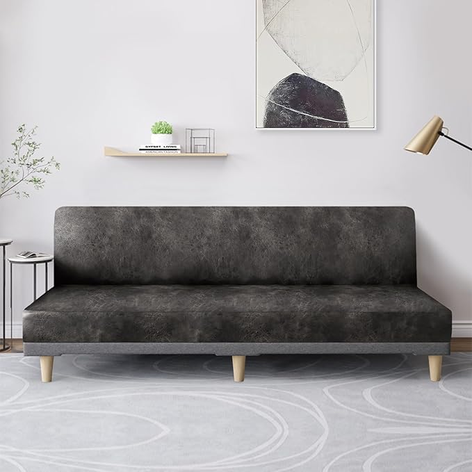 molasofa Leather Like Stretch Futon Slipcover Armless Futon Bed Sofa Cover - Image 3
