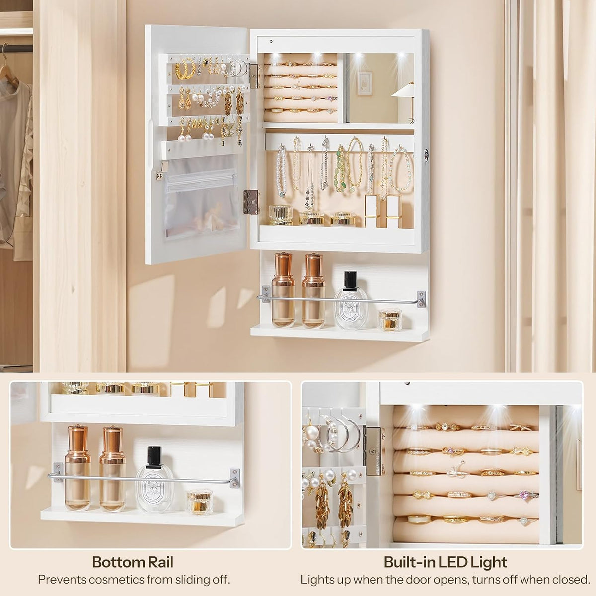 hoobro wall mounted jewelry cabinet, led jewelry armoire, package contents