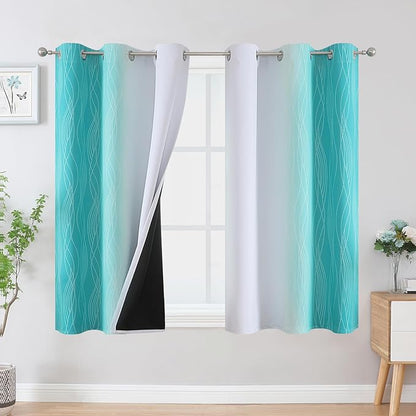 Estelar Textiler Teal and Greyish White Blackout Curtains 45 Inch Length by ESTELARTEXTILER