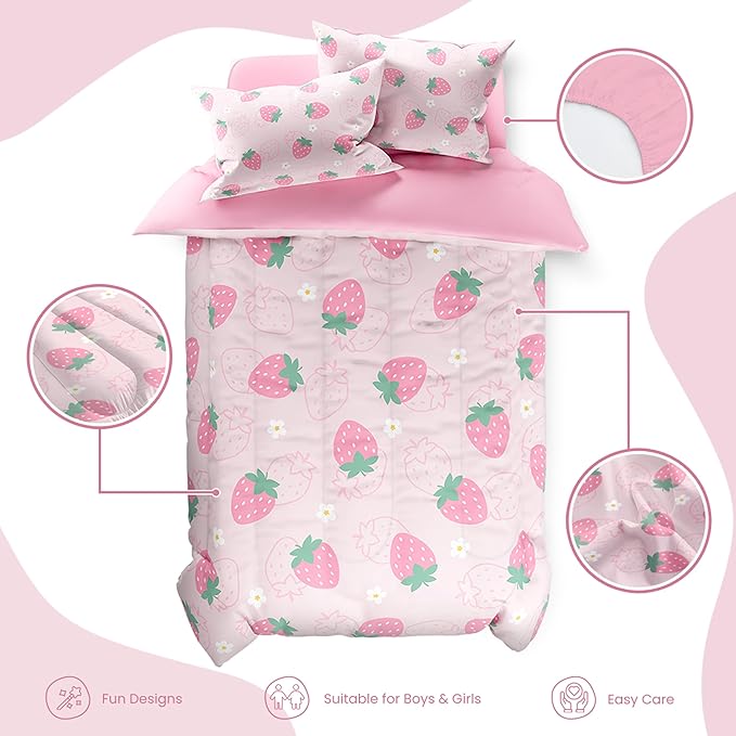 SANDJEST Strawberry Comforter Set Full Size 98x86in - Image 2