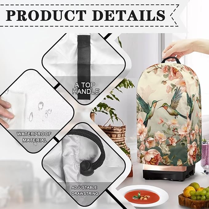 Vintage Flower Hummingbird Print Kitchen Blender Dust Cover - Image 5