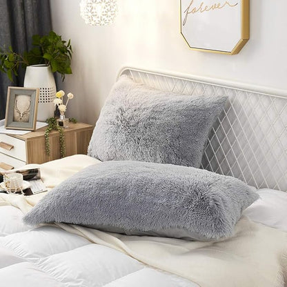 Uhamho Set of 2 Standard Faux Fur Throw Pillow Covers Soft Velvet Decorative by Uhamho