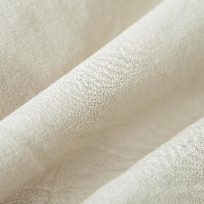 Pillow Shams Set of 2 Washed 100% Cotton Retro Ruffle Flounces Trim Solid Beige - Image 5