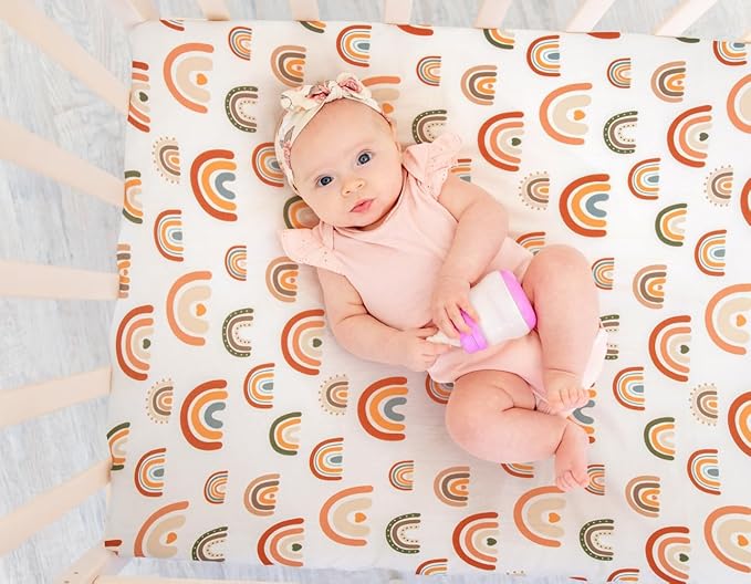 4 Pack Crib Sheets Boho Nursery Sheets Sunshine and Rainbow Desdign Neutral - Image 2