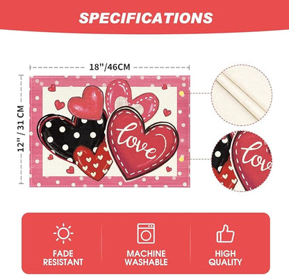 Artoid Mode Dot Hearts Love Pink Valentine's Placemats Set of 4, 12x18 Inch - Image 6