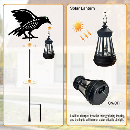 Solar Halloween Decorations Outdoor,2 Pack Metal Black Crow Yard Sign Stake