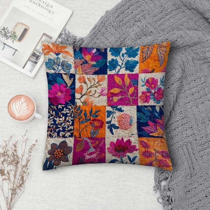 Throw Pillow Covers 18x18 Set of 2, Vintage Patchwork Cushion Covers, - Image 4