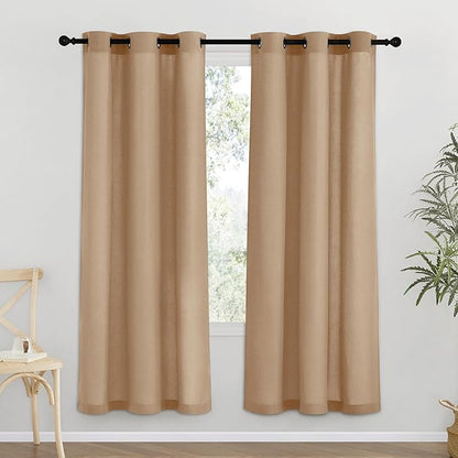 NICETOWN Camel Thick Linen Curtains 72" Length, Grommet Privacy Window by NICETOWN