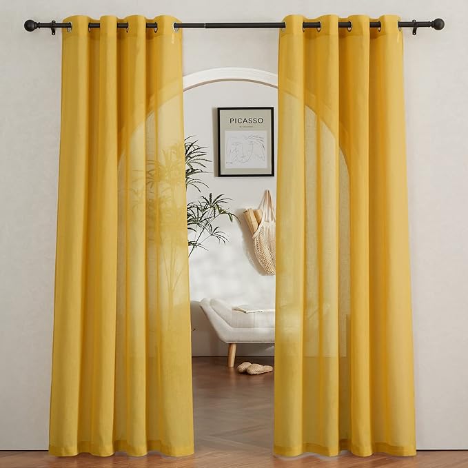 NICETOWN Semi Sheer Curtains Flax Linen Texture, Grommet Retro Window Treatment by NICETOWN