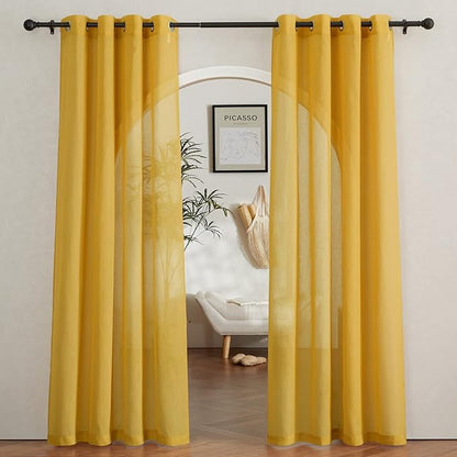NICETOWN Semi Sheer Curtains Flax Linen Texture, Grommet Retro Window Treatment by NICETOWN