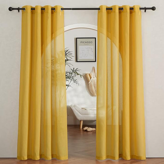 NICETOWN Semi Sheer Curtains Flax Linen Texture, Grommet Retro Window Treatment by NICETOWN