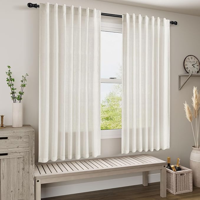 Cream Linen Back Tab Curtains 63 Inch Length - Image 7