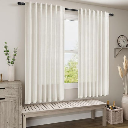 Cream Linen Back Tab Curtains 63 Inch Length - Image 7
