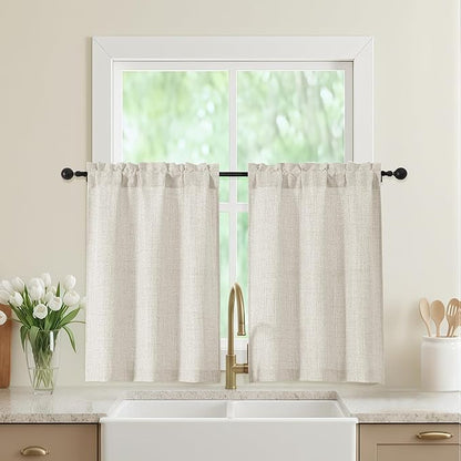 Natural Kitchen Curtains 36 Inch Length 2 Panels, Light Filtering Farmhouse by WelvetBLK