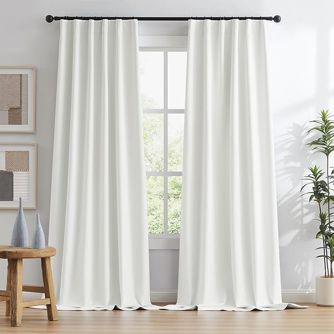 Cream Color Blackout Curtains for Bedroom 63 Inch, 100% Blackout Linen Curtains - Image 2